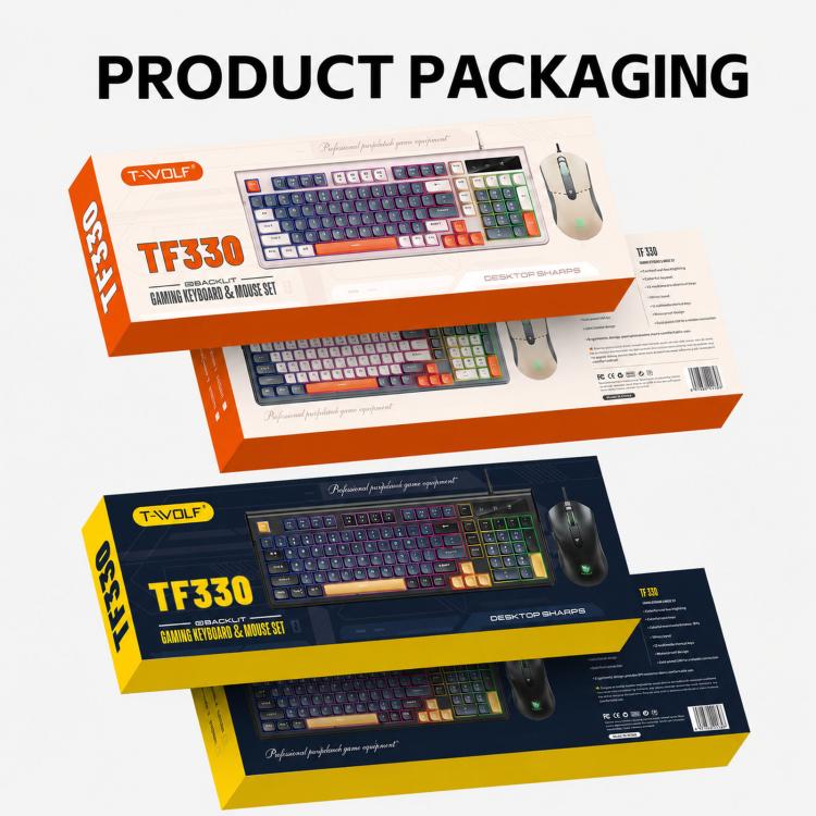 T-WOLF TF330 Wired Keyboard And Mouse Combo 3-Color Block Retro Gaming Keyboard With 98-Key Compact Layout, RGB Backlit(Milk Tea) - Image 10