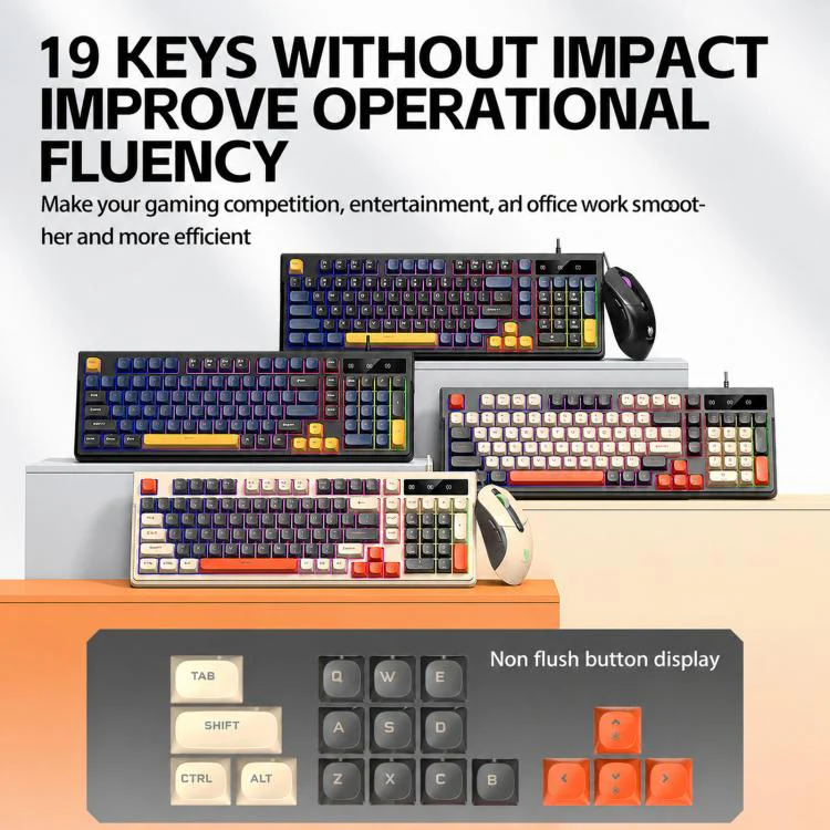 T-WOLF TF330 Wired Keyboard And Mouse Combo 3-Color Block Retro Gaming Keyboard With 98-Key Compact Layout, RGB Backlit(Milk Tea) - Image 6