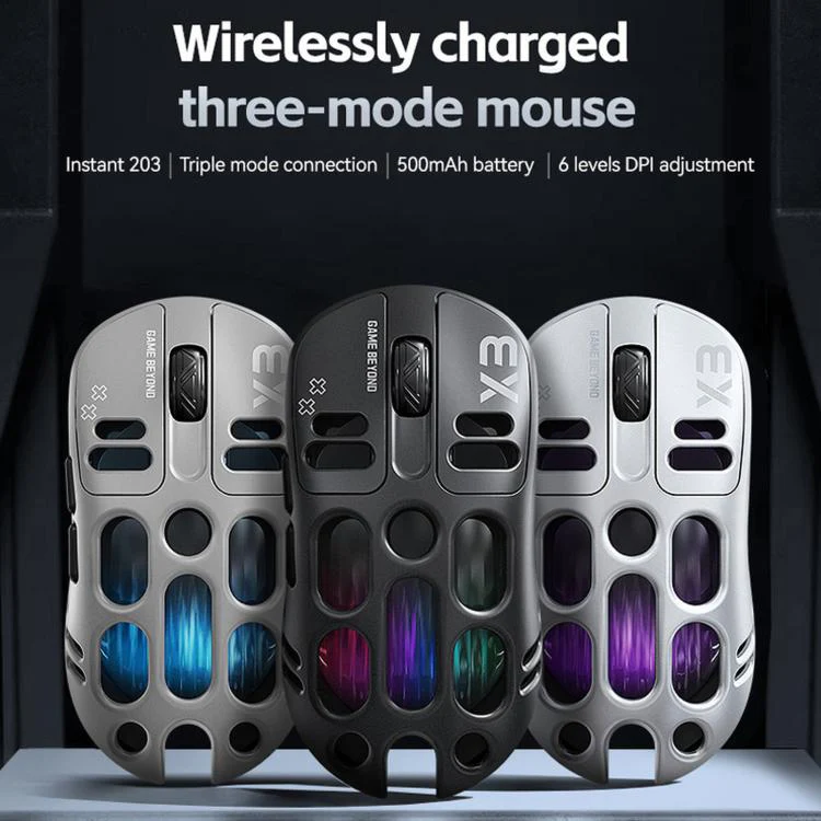 T-WOLF X3 Tri-Mode Wireless Gaming Mouse Ultra-Lightweight Hollow-Out Honeycomb Shell 8000 DPI(Black) - Image 2