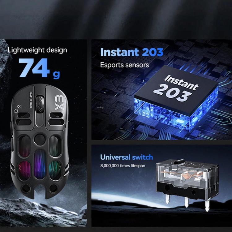 T-WOLF X3 Tri-Mode Wireless Gaming Mouse Ultra-Lightweight Hollow-Out Honeycomb Shell 8000 DPI(Black) - Image 3