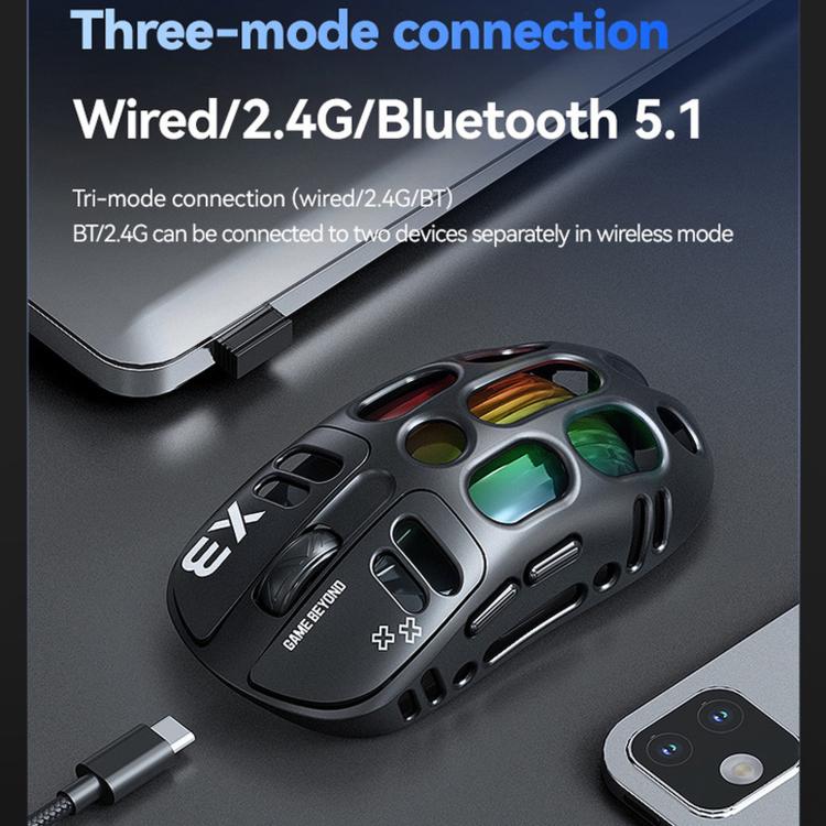 T-WOLF X3 Tri-Mode Wireless Gaming Mouse Ultra-Lightweight Hollow-Out Honeycomb Shell 8000 DPI(Black) - Image 5