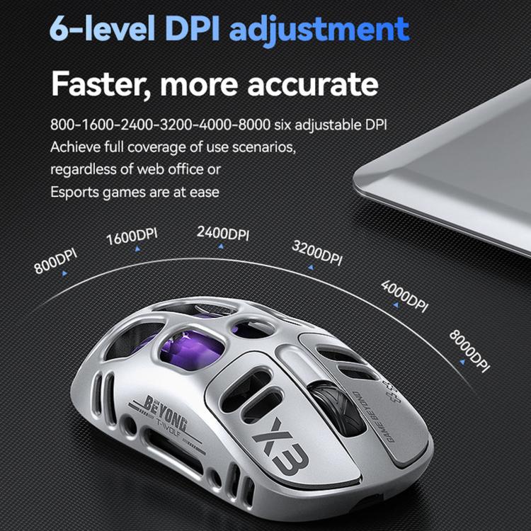 T-WOLF X3 Tri-Mode Wireless Gaming Mouse Ultra-Lightweight Hollow-Out Honeycomb Shell 8000 DPI(Grey) - Image 6