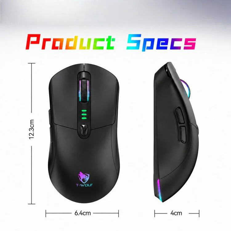 T-WOLF X5 Tri-Mode Wireless Gaming Mouse 12800 DPI Adjustable Rechargeable Gamer Mouse With RGB Backlit(Black Orange) - Image 11