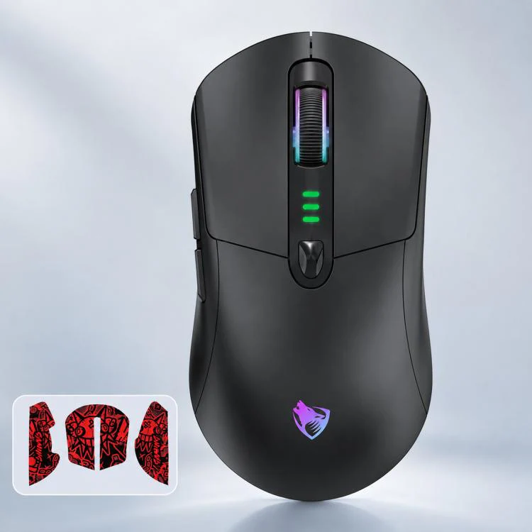 T-WOLF X5 Tri-Mode Wireless Gaming Mouse 12800 DPI Adjustable Rechargeable Gamer Mouse With RGB Backlit(Black Red)