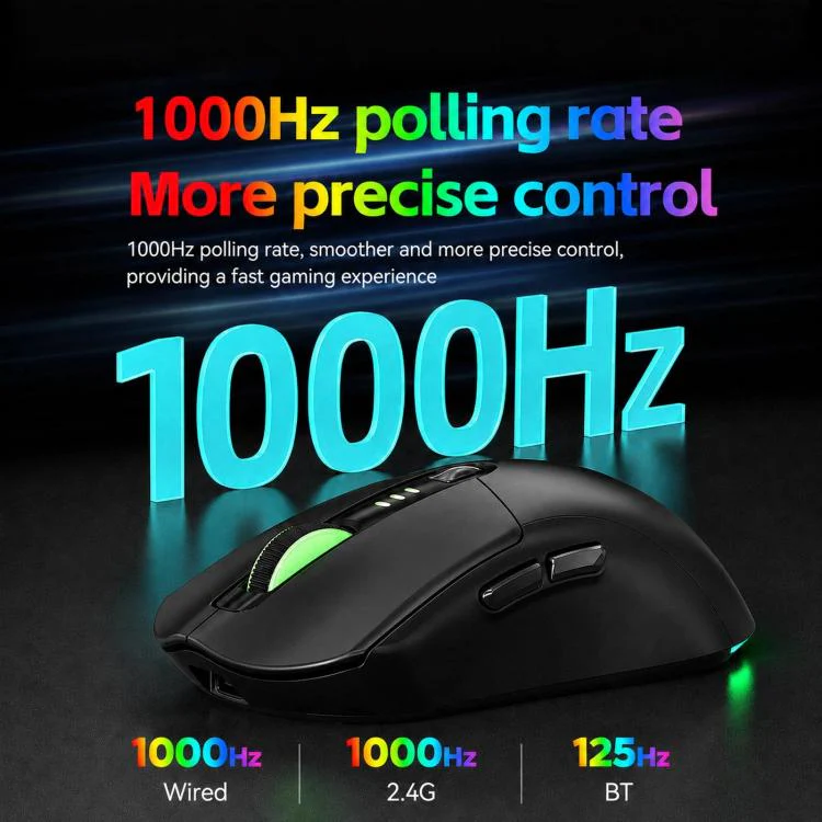 T-WOLF X5 Tri-Mode Wireless Gaming Mouse 12800 DPI Adjustable Rechargeable Gamer Mouse With RGB Backlit(Black Red) - Image 4