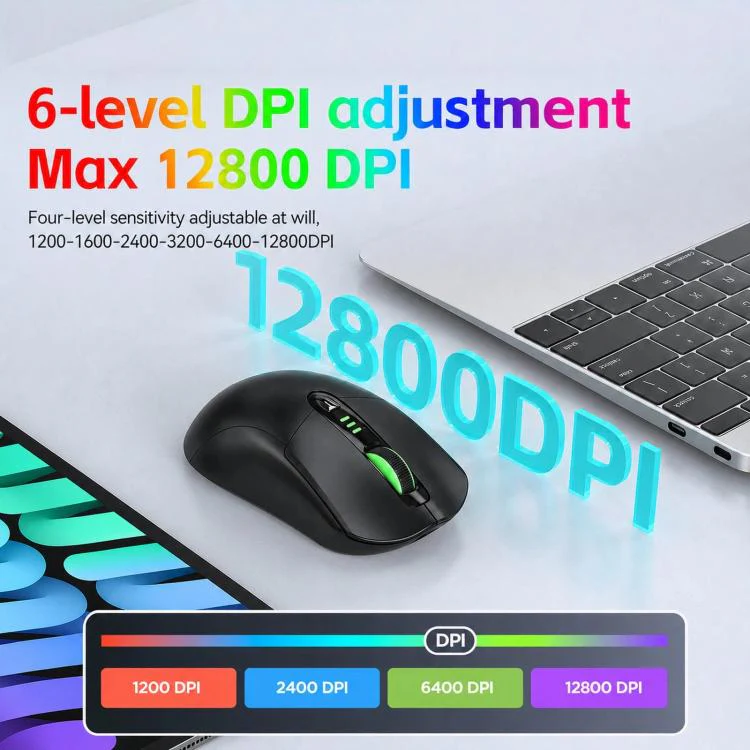T-WOLF X5 Tri-Mode Wireless Gaming Mouse 12800 DPI Adjustable Rechargeable Gamer Mouse With RGB Backlit(Black Red) - Image 5
