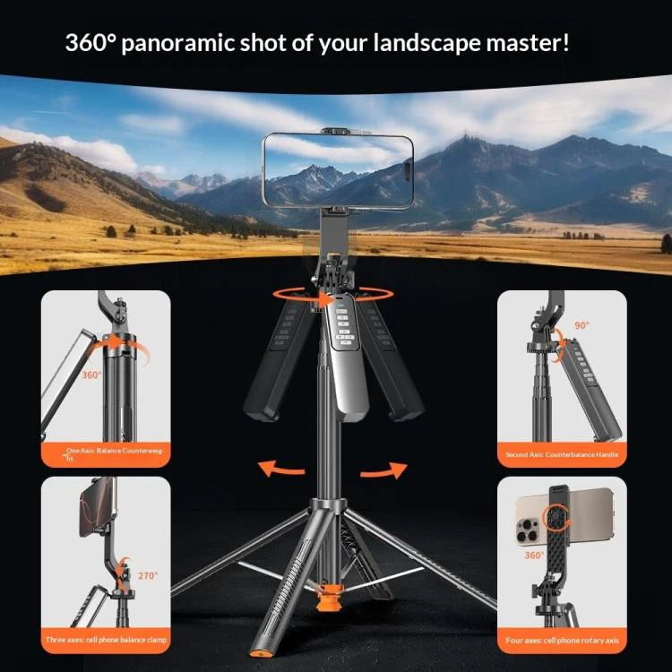 T05TK For Photography Tripod Selfie Stick Auto-Open Gimbal Stabilizer Remote Control Phone Stand - Image 9