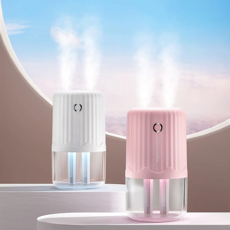 T06 Large-Capacity Atmosphere Night Light Household Dual Spray Air Humidifier, Color: White Battery - Image 2