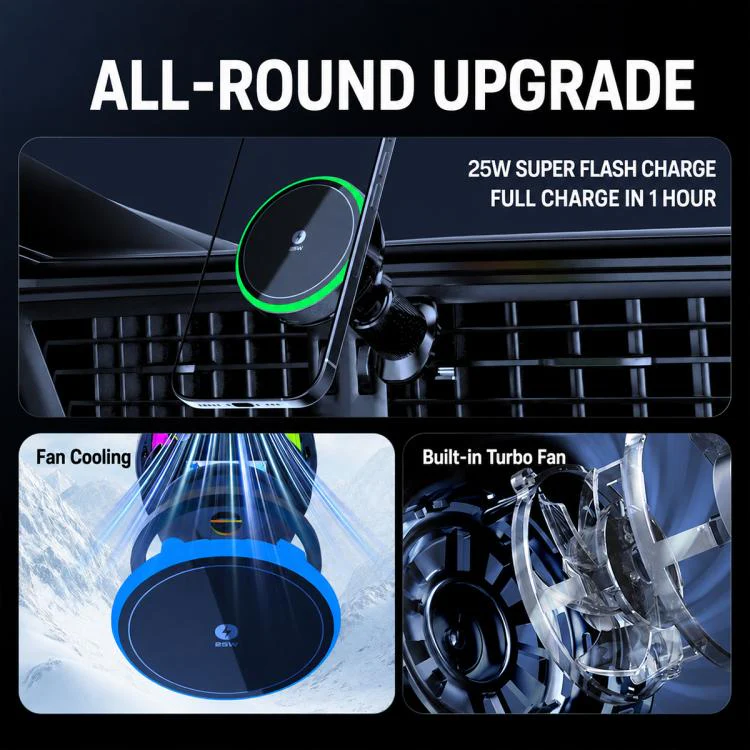T14 Magnetic Cooling Wireless Fast Charger Car Air Outlet Holder(T14 Air-Cooled Qi 2.2 Certification) - Image 3