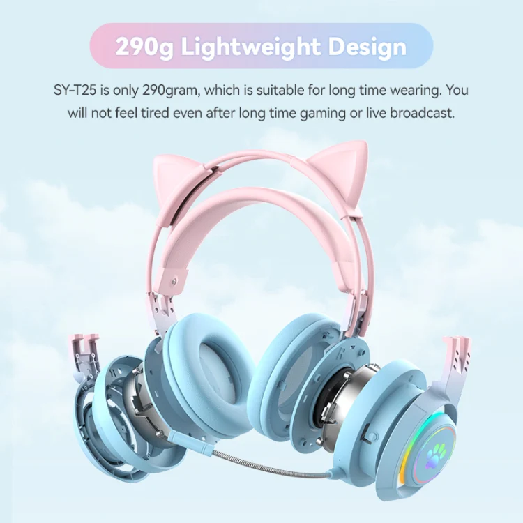 T25 RGB Stereo Cat Ear Bluetooth Wireless Headphones with Detachable Microphone(Black) - Image 6