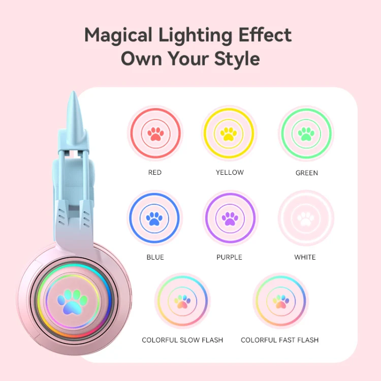 T25 RGB Stereo Cat Ear Bluetooth Wireless Headphones with Detachable Microphone(Blue) - Image 7
