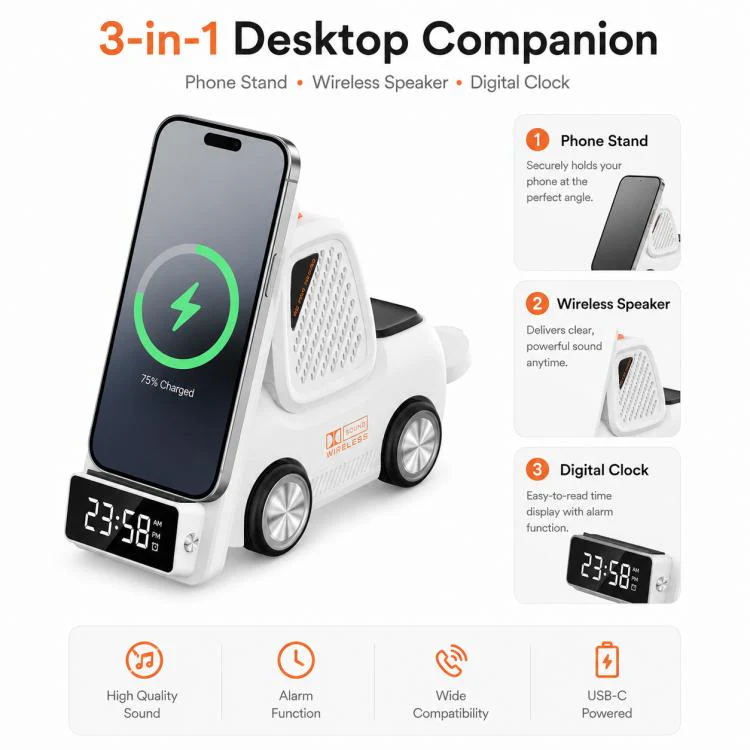 T30 6-in-1 Multifunctional Wireless Charger Car-Style Desktop Phone Holder(Orange) - Image 5