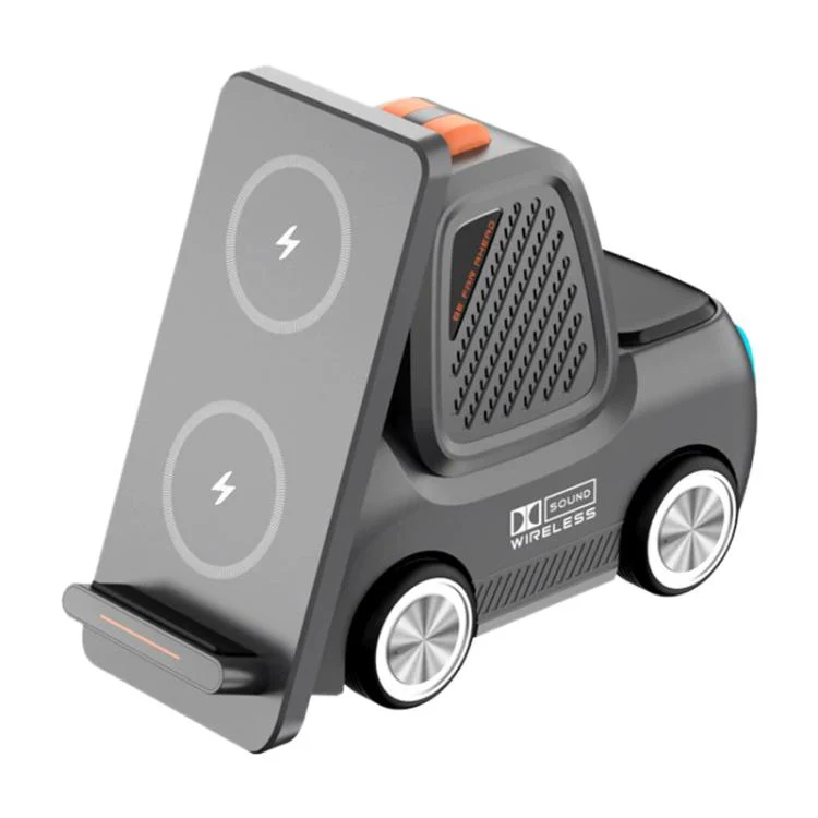 T30S 5-in-1 Multifunctional Wireless Charger Car-Style Desktop Phone Holder(Grey)