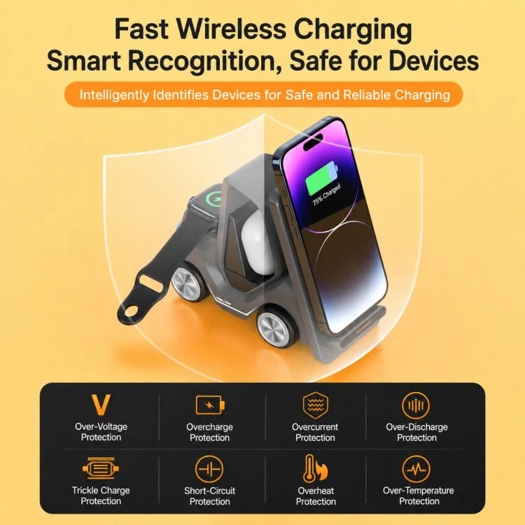 T30S 5-in-1 Multifunctional Wireless Charger Car-Style Desktop Phone Holder(Grey) - Image 6