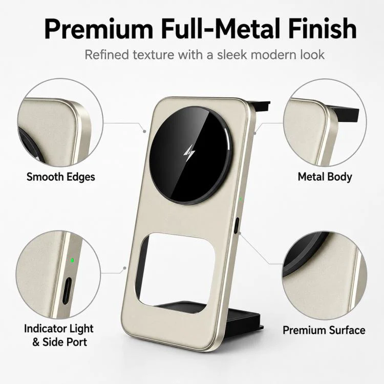 T40 15W 3-in-1 Ultra-Slim Foldable Magnetic Wireless Charging Stand(Metallic Grey) - Image 6