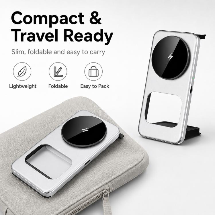 T40 15W 3-in-1 Ultra-Slim Foldable Magnetic Wireless Charging Stand(Metallic Silver) - Image 2