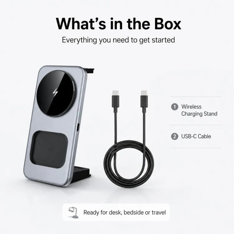 T40 15W 3-in-1 Ultra-Slim Foldable Magnetic Wireless Charging Stand(Spray Silver) - Image 7