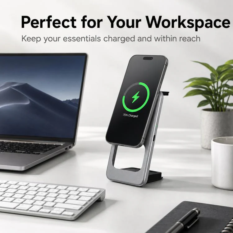 T40 15W 3-in-1 Ultra-Slim Foldable Magnetic Wireless Charging Stand(Spray Silver) - Image 8