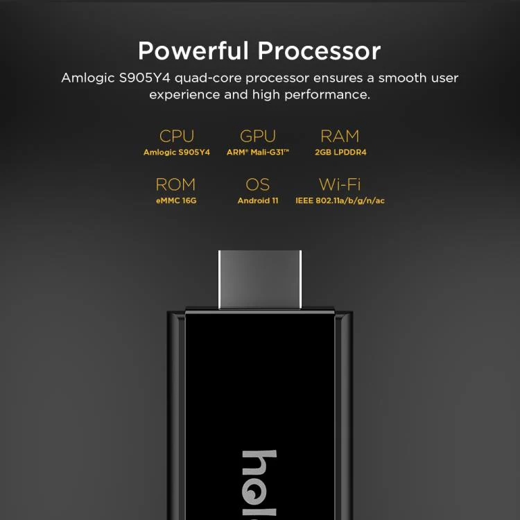 T600 HOLA BOX 4K UHD Android 11 TV Stick Amlogic S905Y4 2GB+16GB, Plug:AU Plug(Black Logo) - Image 3