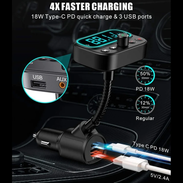 T67 Bluetooth 5.0 Car MP3 Music Player FM Modulator Transmitter Wireless AUX Adapter Hands-free - Image 6