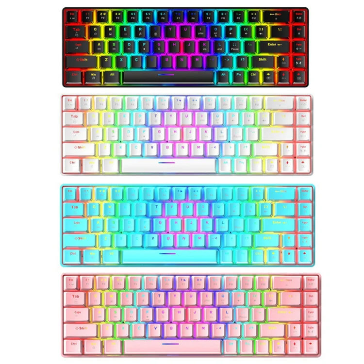 T8 68 Keys Mechanical Gaming Keyboard RGB Backlit Wired Keyboard, Cable Length:1.6m(Pink Green Shaft) - Image 2