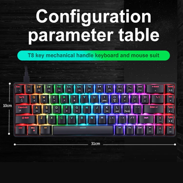 T8 68 Keys Mechanical Gaming Keyboard RGB Backlit Wired Keyboard, Cable Length:1.6m(White RGB Red Shaft) - Image 3
