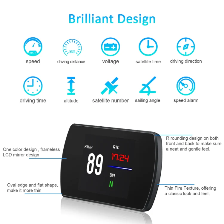 T800 Car HUD Head-up Display GPS Speed Display Speed / Voltage Alarm Altitude Display - Image 5