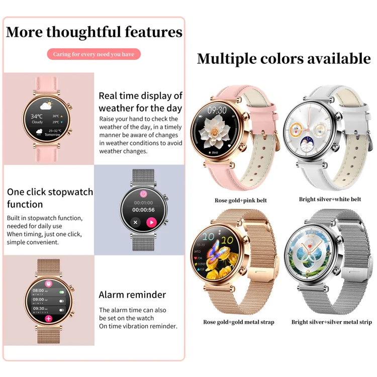 T86 Woman Health 1.27 inch Smart Watch, BT Call / Physiological Cycle / Heart Rate / Blood Pressure / Blood Glucose / SOS(Silver Steel Band) - Image 10