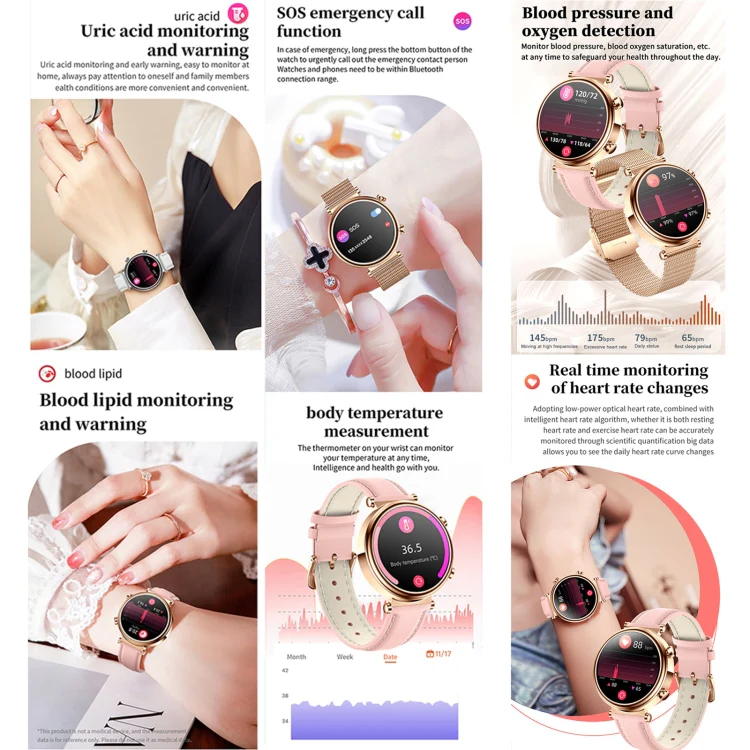 T86 Woman Health 1.27 inch Smart Watch, BT Call / Physiological Cycle / Heart Rate / Blood Pressure / Blood Glucose / SOS(Silver Steel Band) - Image 7