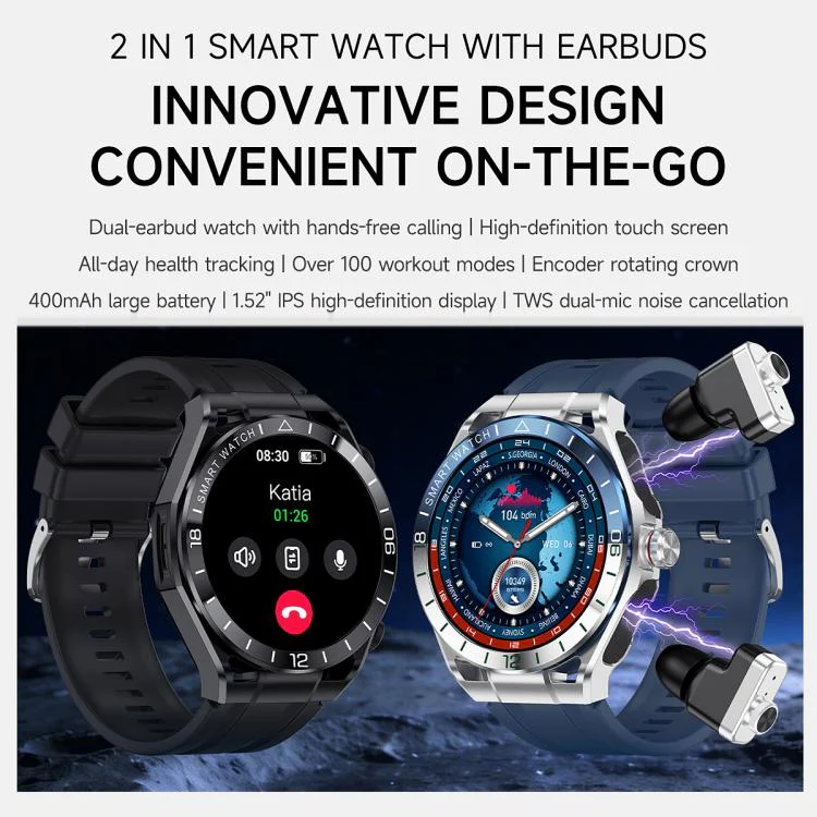 T95E 1.52-inch Display 2-in-1 Smart Sports Watch TWS Bluetooth Earphones(Black Gold) - Image 6