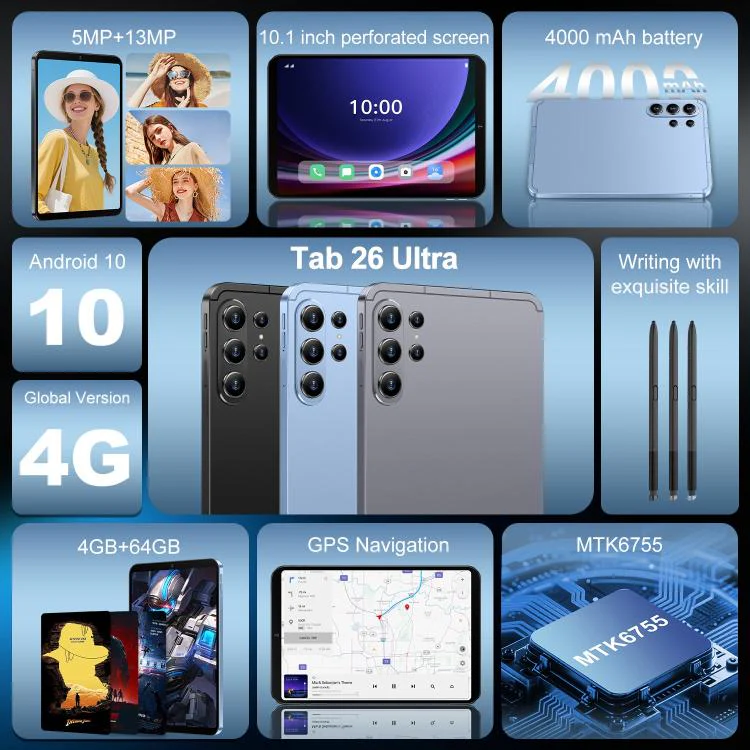 Tab 26 Ultra 10.1 inch 4G LTE Tablet PC, 4GB+64GB, Android 10 MTK6755 Octa Core, EU Plug (Grey) - Image 5