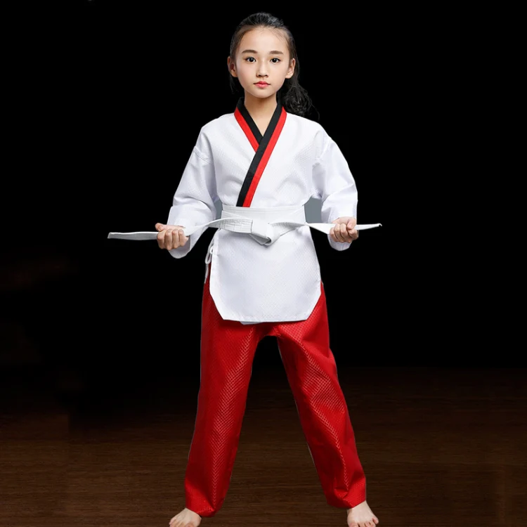 Taekwondo Clothing Child Adult Cotton Men And Women Taekwondo Training Uniforms, Size: 140(Pinoscience Red Pants)