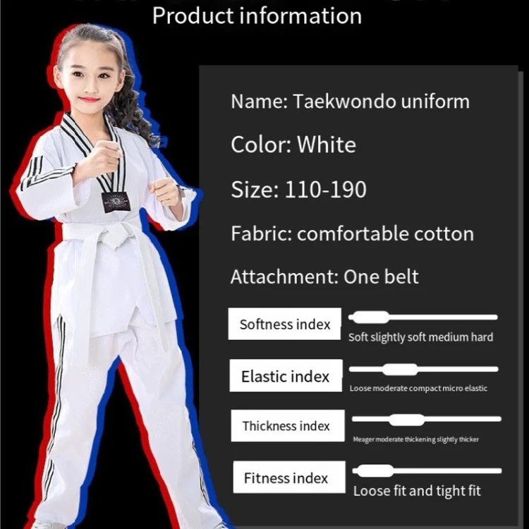 Taekwondo Clothing Child Adult Cotton Men And Women Taekwondo Training Uniforms, Size: 170(Pinoscience Red Pants) - Image 4