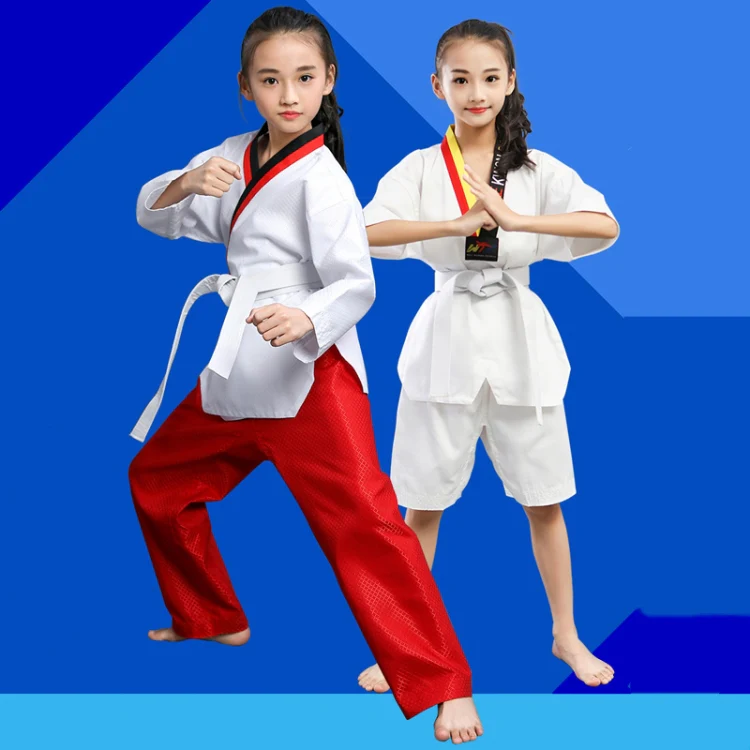 Taekwondo Clothing Child Adult Cotton Men And Women Taekwondo Training Uniforms, Size: 180(Alphabet Collar Long Sleeves) - Image 2