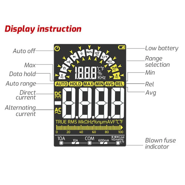 TASI TA805A Battery-powered Large Screen Digital Fully Automatic Smart Multimeter - Image 14