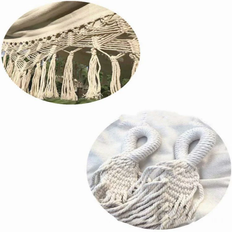 Tassel Hammock Double Canvas Hammock Outdoor Indoor Photography Props, Specification:200x150cm White - Image 4