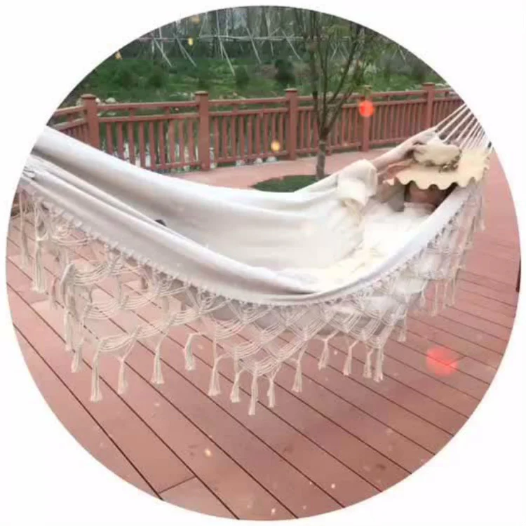 Tassel Hammock Double Canvas Hammock Outdoor Indoor Photography Props, Specification:240x150cm White - Image 3