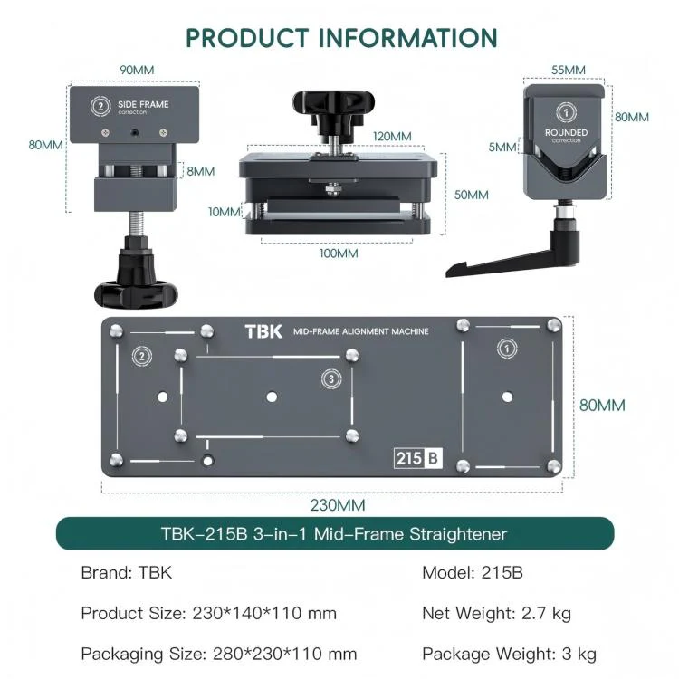 TBK TBK-215B 3 in 1 Phone Rounded-Corner / Mid-Frame / Side-Frame Straightener - Image 9