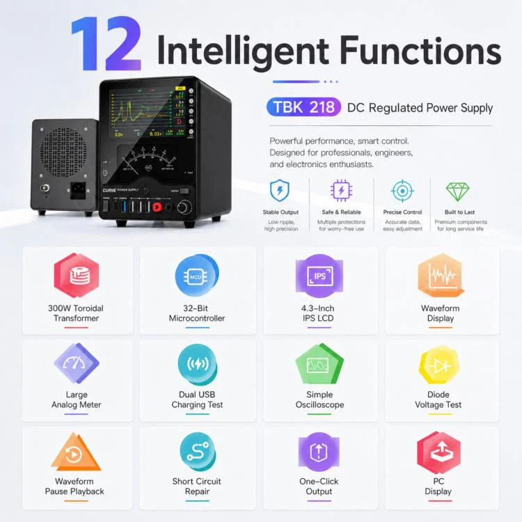 TBK TBK-218 30V / 10A Intelligent Control Curved DC Regulated Power Supply with Pointer Meter, Plug:EU Plug - Image 3
