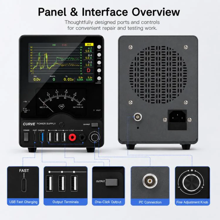 TBK TBK-218 30V / 10A Intelligent Control Curved DC Regulated Power Supply with Pointer Meter, Plug:US Plug - Image 9