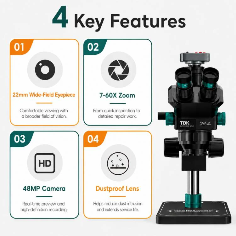 TBK TBK-701A 48MP 7X-60X Continuous Zoom Digital Microscope - Image 4