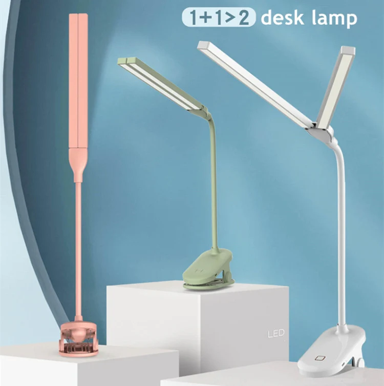 TD5 Double Lamp Head USB Desktop Clip Table Lamp,Style: Plug-in Version (Black) - Image 2