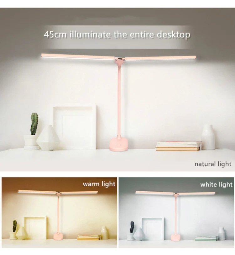 TD5 Double Lamp Head USB Desktop Clip Table Lamp,Style: Rechargeable Version (Pink) - Image 5