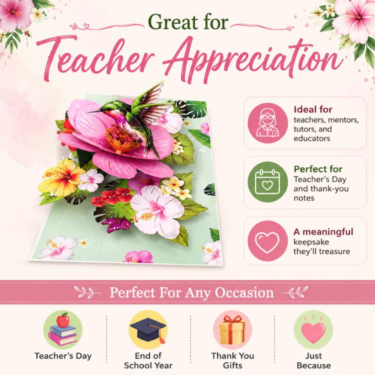 TeacherS Day 3D Paper-Cut Greeting Card(Green Hummingbird) - Image 10