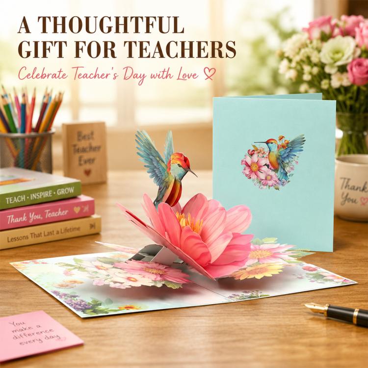 TeacherS Day 3D Paper-Cut Greeting Card(Hummingbird Flower) - Image 6