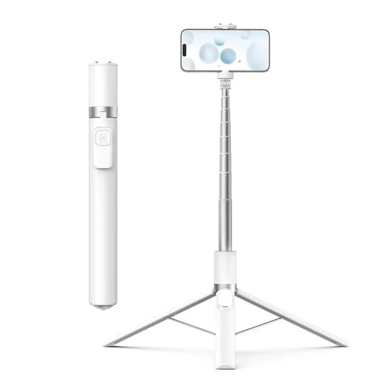 TELESIN 1.7m Auto-Opening Tripod Selfie Stick with Magnetic Remote, Ground-Triggered Phone Tripod Stand with Cold Shoe Mount(White) - Image 2