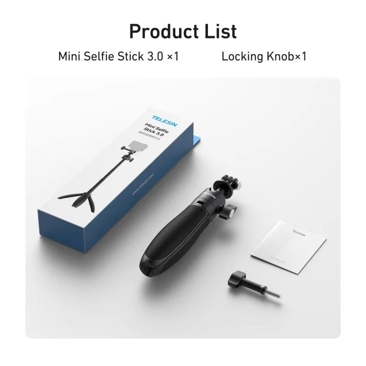 TELESIN Mini Selfie Stick Tripod 3.0 for Action Camera 18-46cm Extendable Aluminum Pole with 360-degree Ball Head(Black) - Image 11