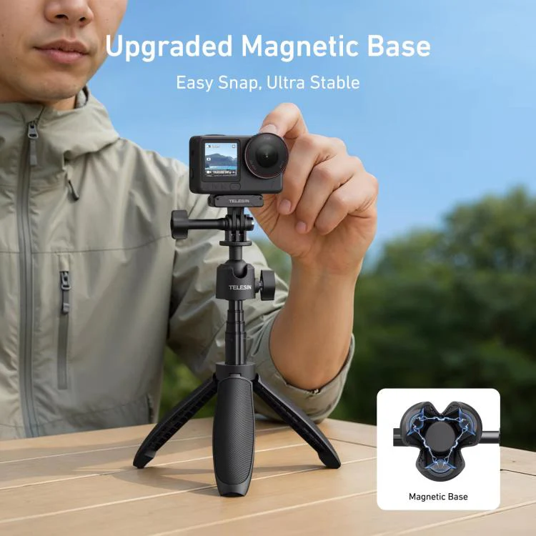 TELESIN Mini Selfie Stick Tripod 3.0 for Action Camera 18-46cm Extendable Aluminum Pole with 360-degree Ball Head(Black) - Image 3