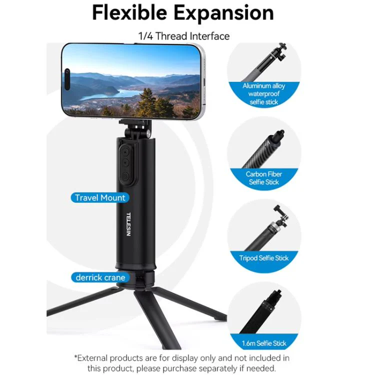 TELESIN P1-HSS-01 Clip Version 3 In 1 Cell Phone Holder Portable Desktop Fixed Bluetooth Remote Control Shooting Support Bracket - Image 12