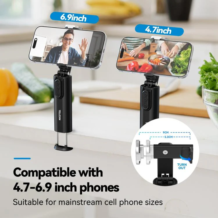 TELESIN P1-HSS-01 Clip Version 3 In 1 Cell Phone Holder Portable Desktop Fixed Bluetooth Remote Control Shooting Support Bracket - Image 7